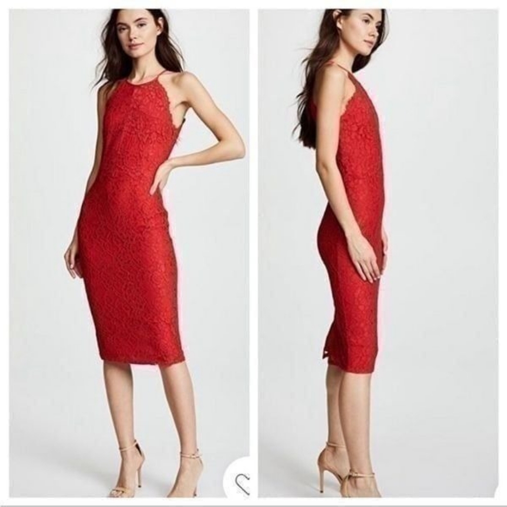 Yumi‎ Kim Red Lace Halter Fitted Bodycon Sheath Dress S Cocktail - Picture 2 of 8